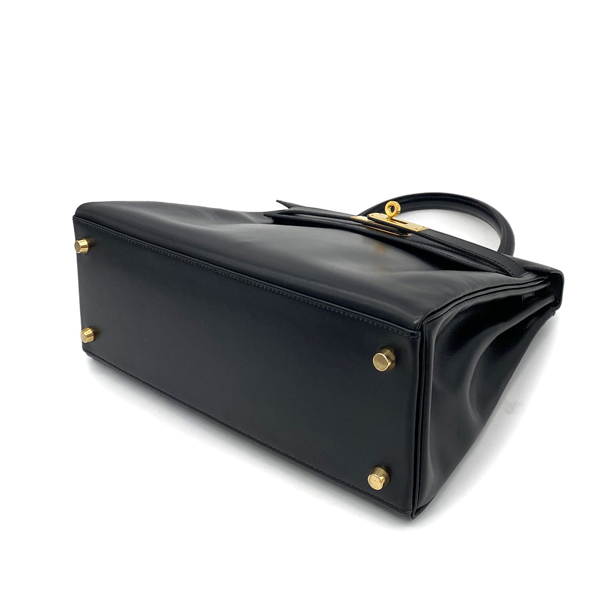 HERMES KELLY 28 RETOURNE BLACK BOXCALF HAND SHOULDER BAG □C GHW 90261305