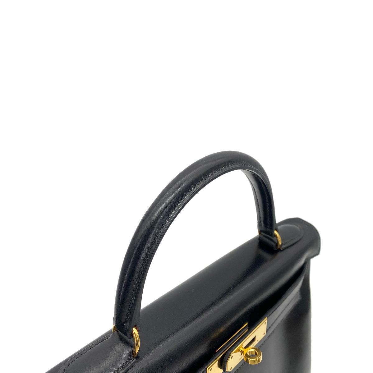 HERMES KELLY 28 RETOURNE BLACK BOXCALF HAND SHOULDER BAG □C GHW 90261305