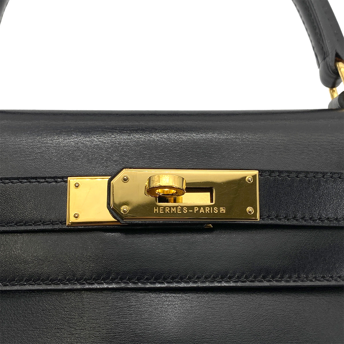HERMES KELLY 28 RETOURNE BLACK BOXCALF HAND SHOULDER BAG □C GHW 90261305
