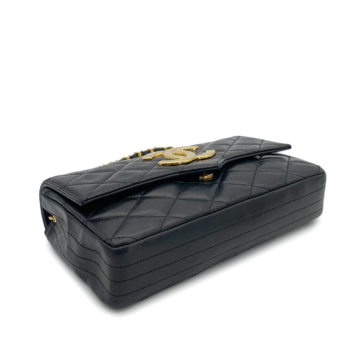 CHANEL VINTAGE MATELASSE BIG COCO CHAIN SHOULDER BAG BLACK LAMB SKIN 90261306