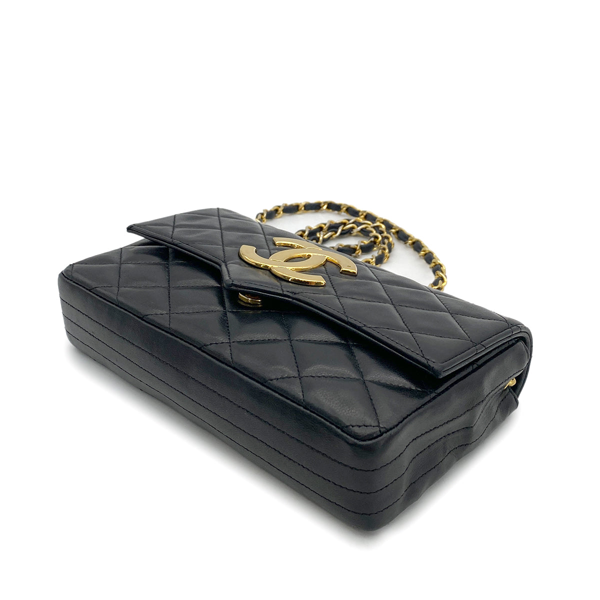 CHANEL VINTAGE MATELASSE BIG COCO CHAIN SHOULDER BAG BLACK LAMB SKIN 90261306