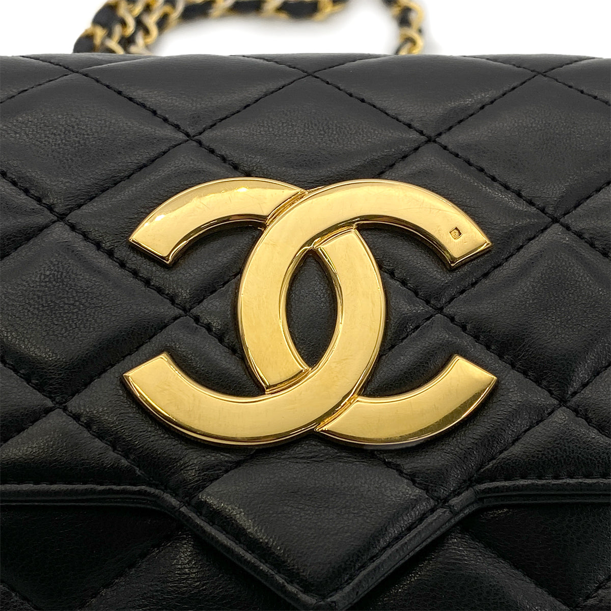 CHANEL VINTAGE MATELASSE BIG COCO CHAIN SHOULDER BAG BLACK LAMB SKIN 90261306