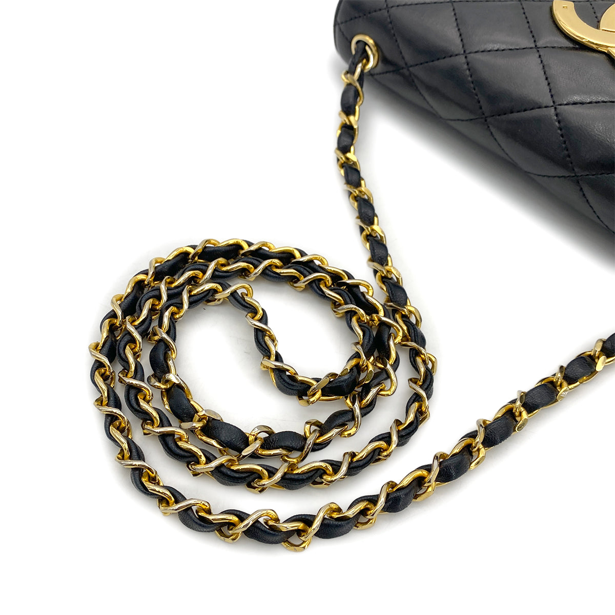 CHANEL VINTAGE MATELASSE BIG COCO CHAIN SHOULDER BAG BLACK LAMB SKIN 90261306