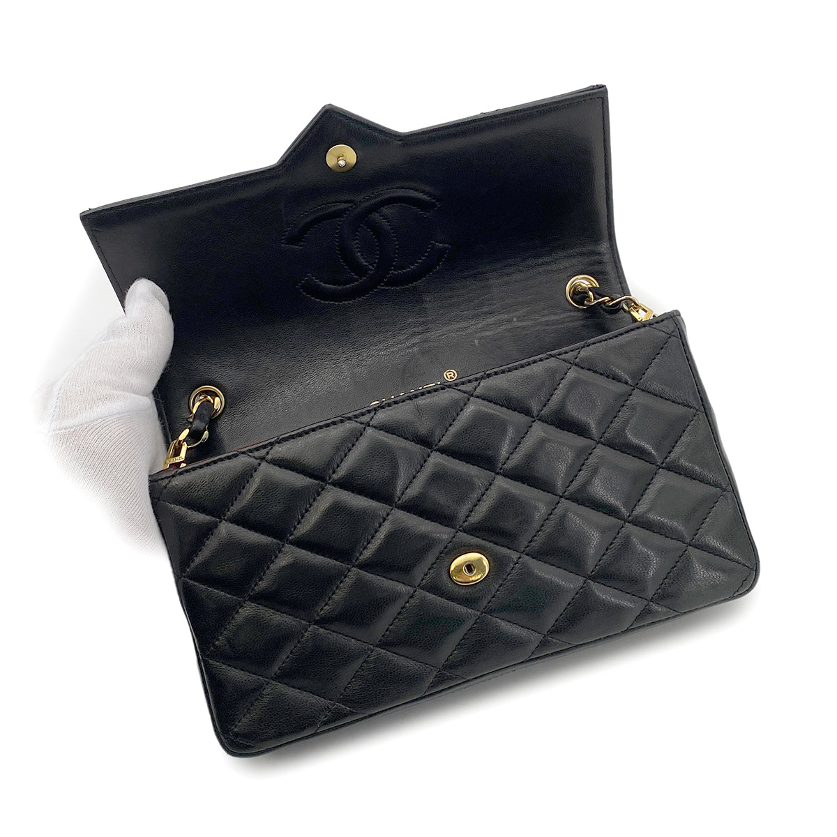 CHANEL VINTAGE MATELASSE BIG COCO CHAIN SHOULDER BAG BLACK LAMB SKIN 90261306