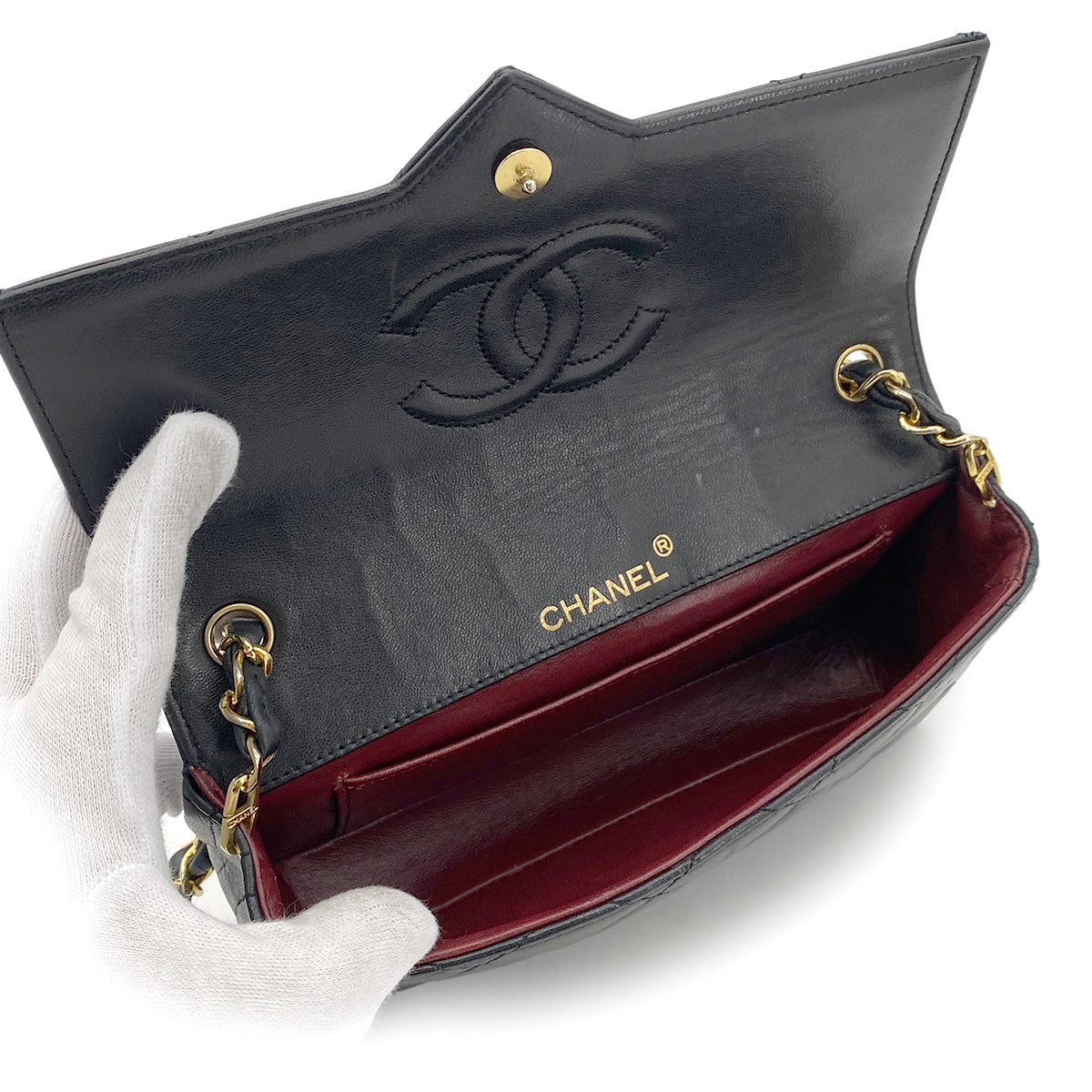 CHANEL VINTAGE MATELASSE BIG COCO CHAIN SHOULDER BAG BLACK LAMB SKIN 90261306