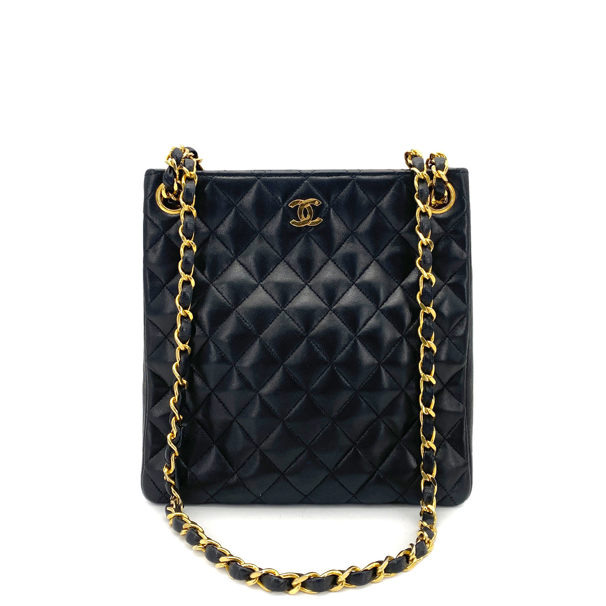 CHANEL VINTAGE CHAIN TOTE BAG BLACK LAMB SKIN 90261307