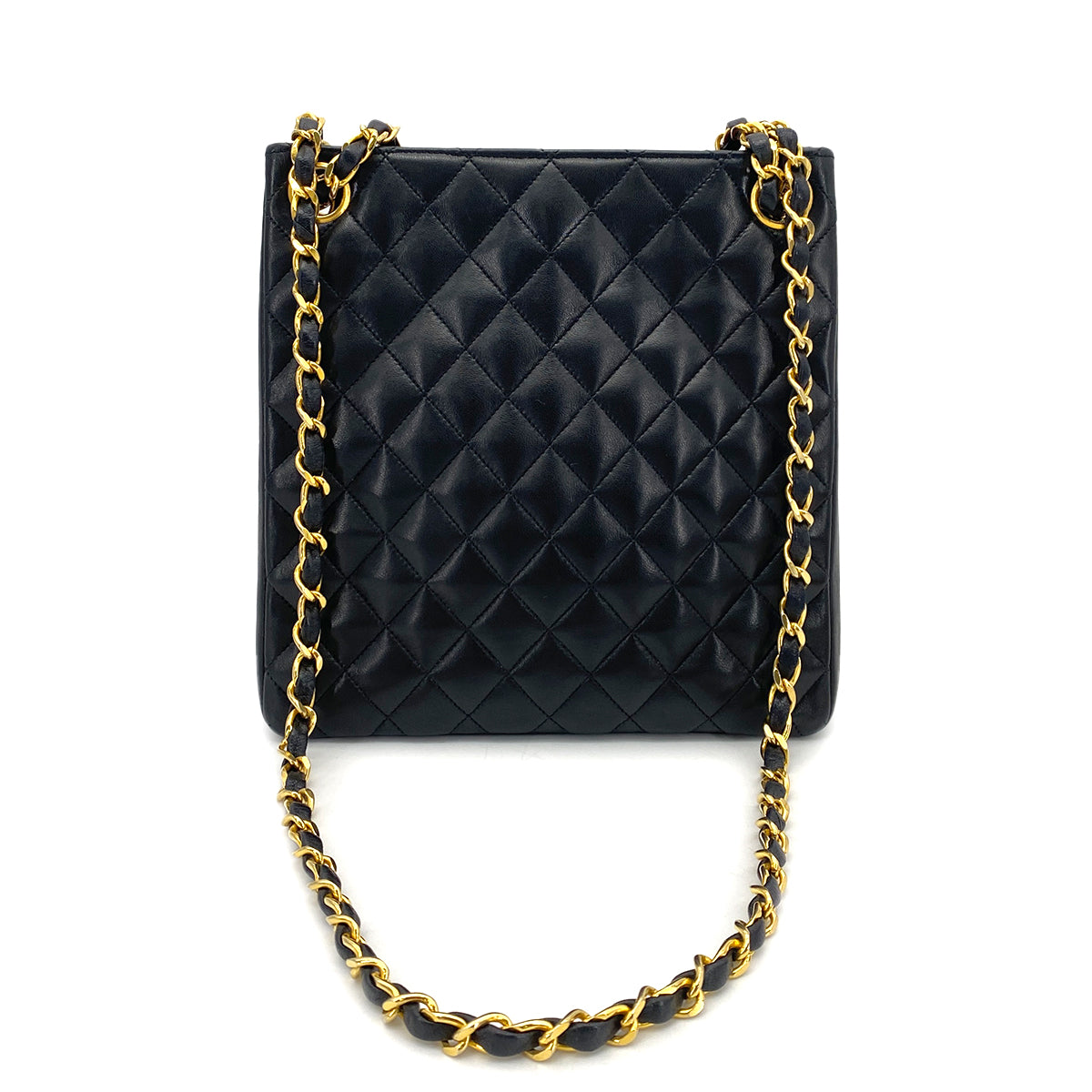 CHANEL VINTAGE CHAIN TOTE BAG BLACK LAMB SKIN 90261307