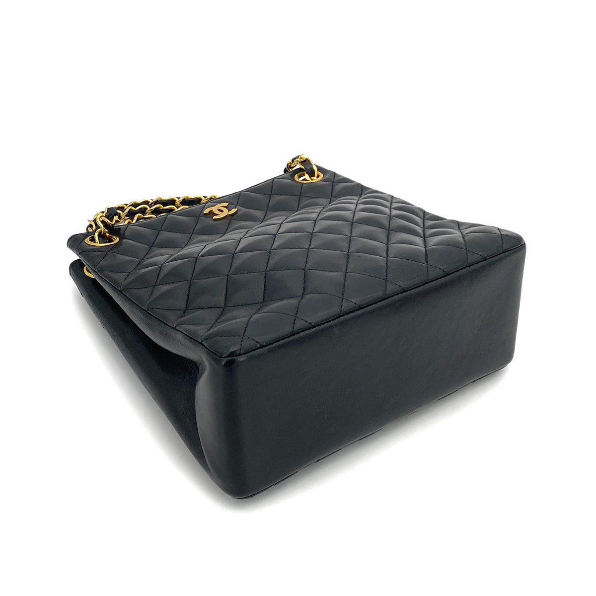 CHANEL VINTAGE CHAIN TOTE BAG BLACK LAMB SKIN 90261307