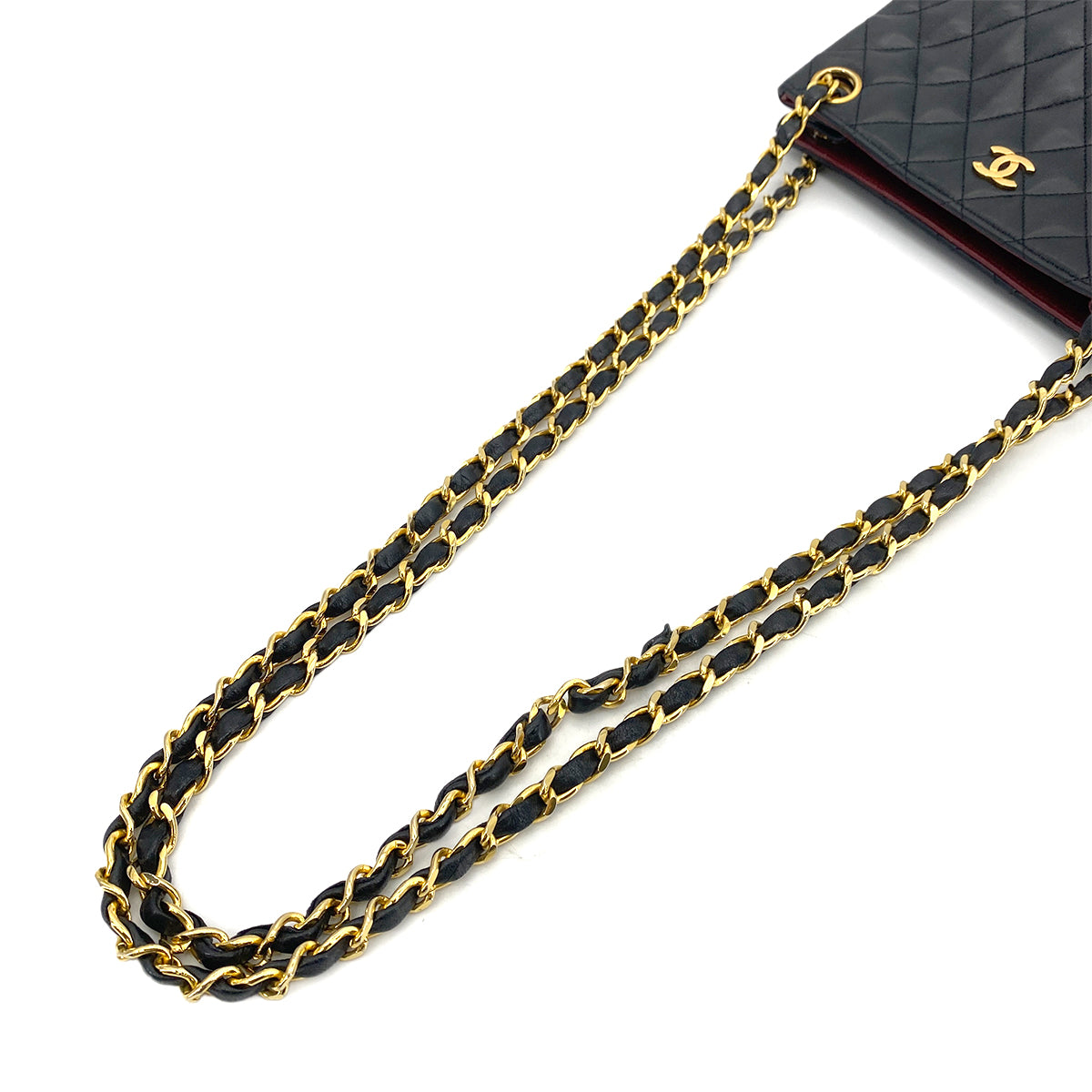 CHANEL VINTAGE CHAIN TOTE BAG BLACK LAMB SKIN 90261307