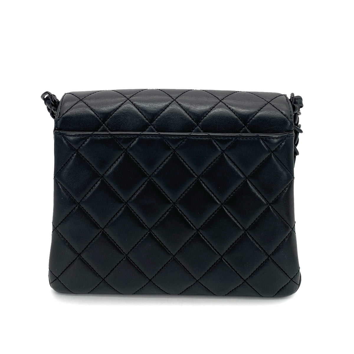 CHANEL VINTAGE PLASTIC CHAIN SHOULDER BAG BLACK LAMB SKIN 90261308