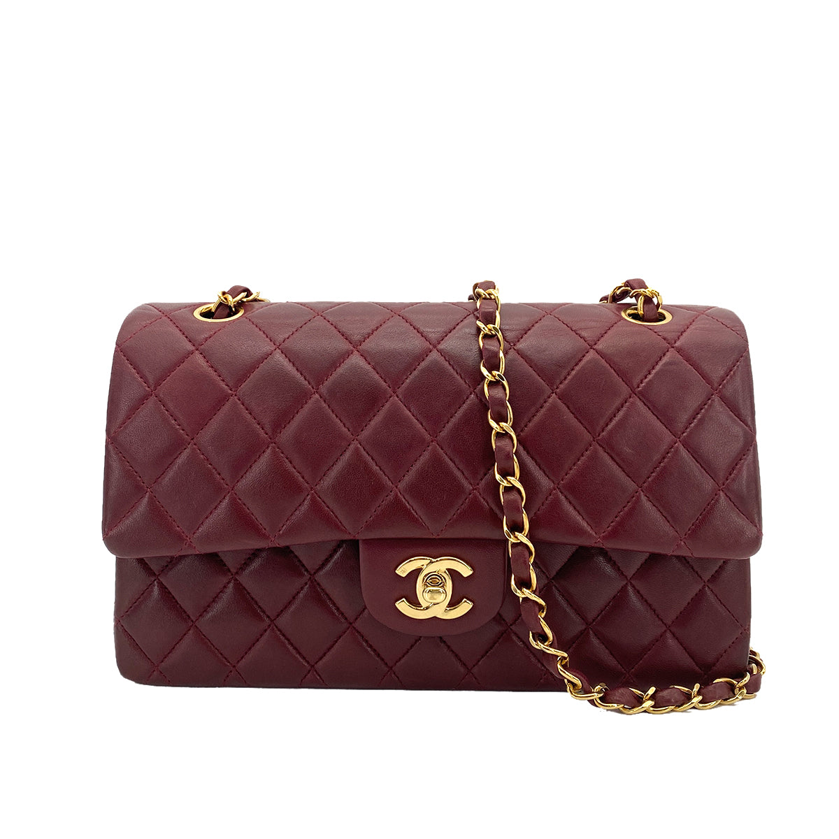 CHANEL VINTAGE CLASSIC FLAP MEDIUM CHAIN SHOULDER BAG BURGUNDY LAMB SKIN 90261309