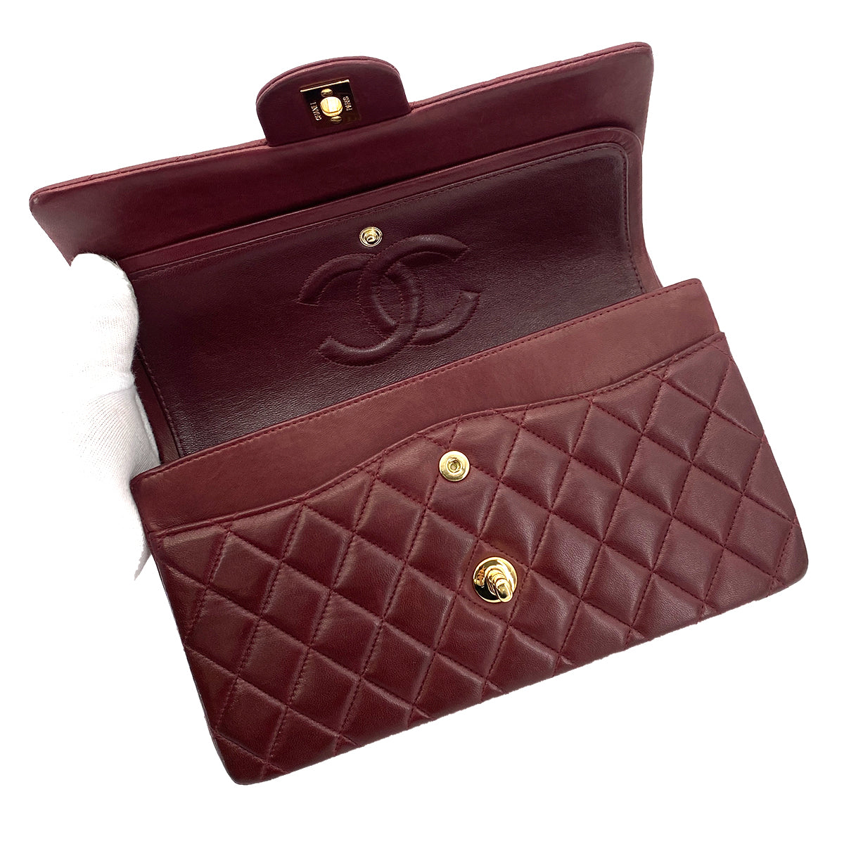 CHANEL VINTAGE CLASSIC FLAP MEDIUM CHAIN SHOULDER BAG BURGUNDY LAMB SKIN 90261309