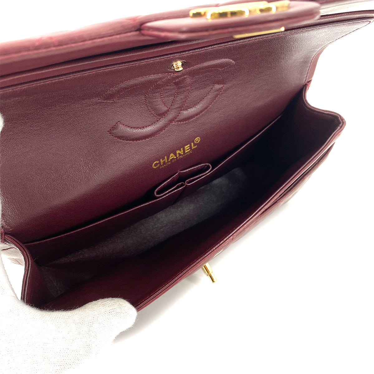 CHANEL VINTAGE CLASSIC FLAP MEDIUM CHAIN SHOULDER BAG BURGUNDY LAMB SKIN 90261309