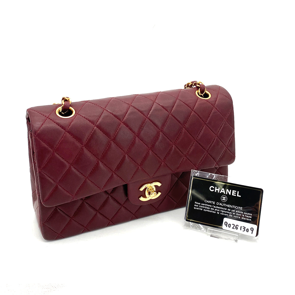 CHANEL VINTAGE CLASSIC FLAP MEDIUM CHAIN SHOULDER BAG BURGUNDY LAMB SKIN 90261309