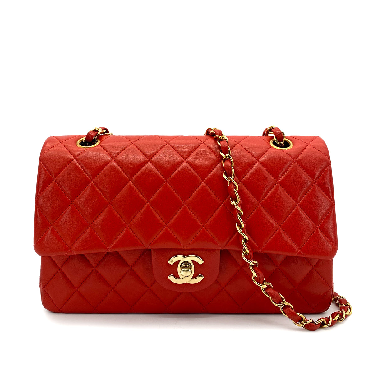 CHANEL VINTAGE CLASSIC FLAP MEDIUM CHAIN SHOULDER BAG RED LAMB SKIN 90261310