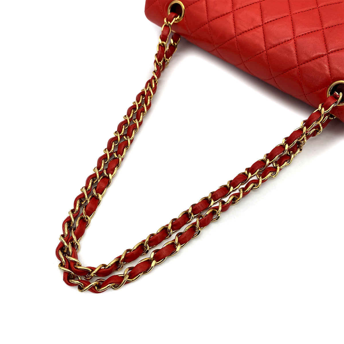 CHANEL VINTAGE CLASSIC FLAP MEDIUM CHAIN SHOULDER BAG RED LAMB SKIN 90261310