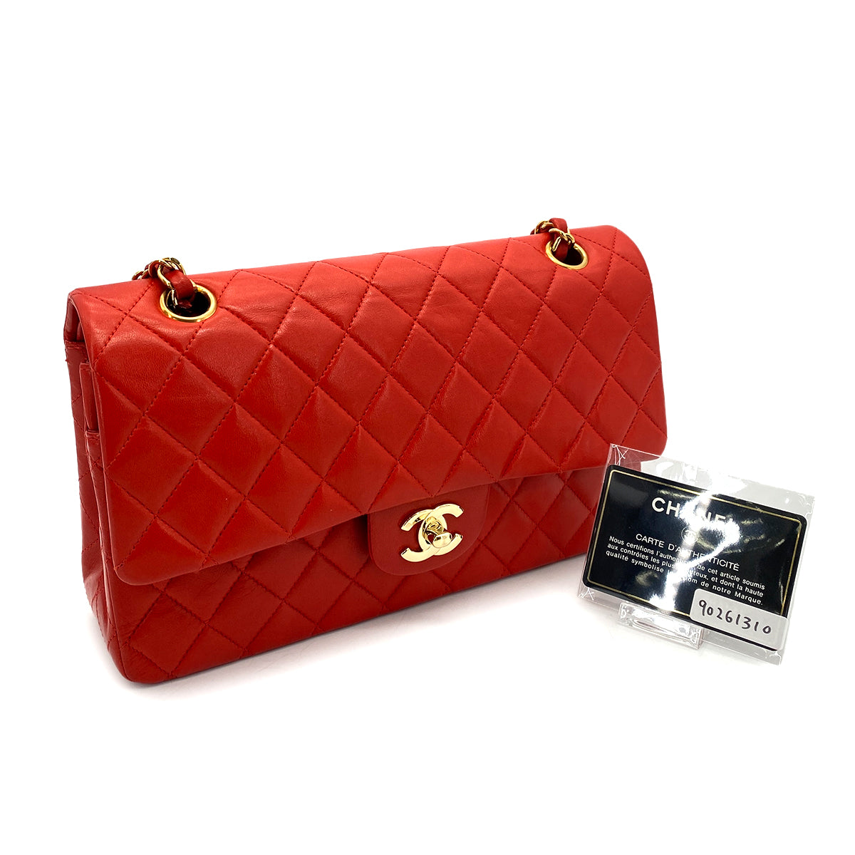 CHANEL VINTAGE CLASSIC FLAP MEDIUM CHAIN SHOULDER BAG RED LAMB SKIN 90261310