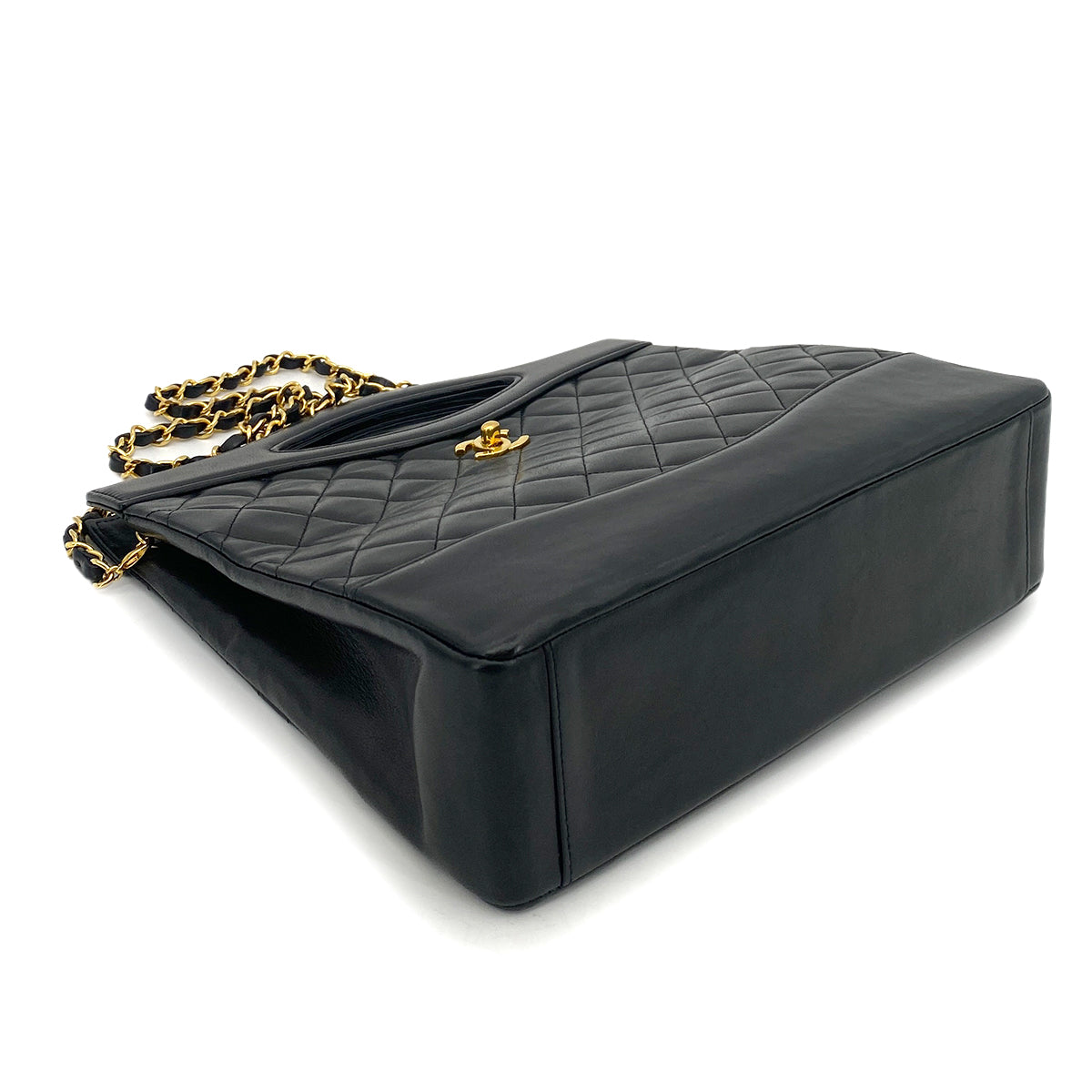 CHANEL VINTAGE CHAIN TOTE SHOULDER BAG BLACK LAMB SKIN 90261317