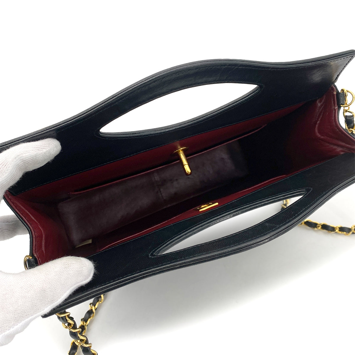 CHANEL VINTAGE CHAIN TOTE SHOULDER BAG BLACK LAMB SKIN 90261317