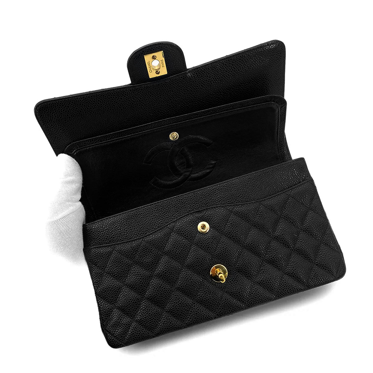 CHANEL VINTAGE CLASSIC FLAP MEDIUM CHAIN SHOULDER BAG BLACK CAVIAR SKIN 90261318