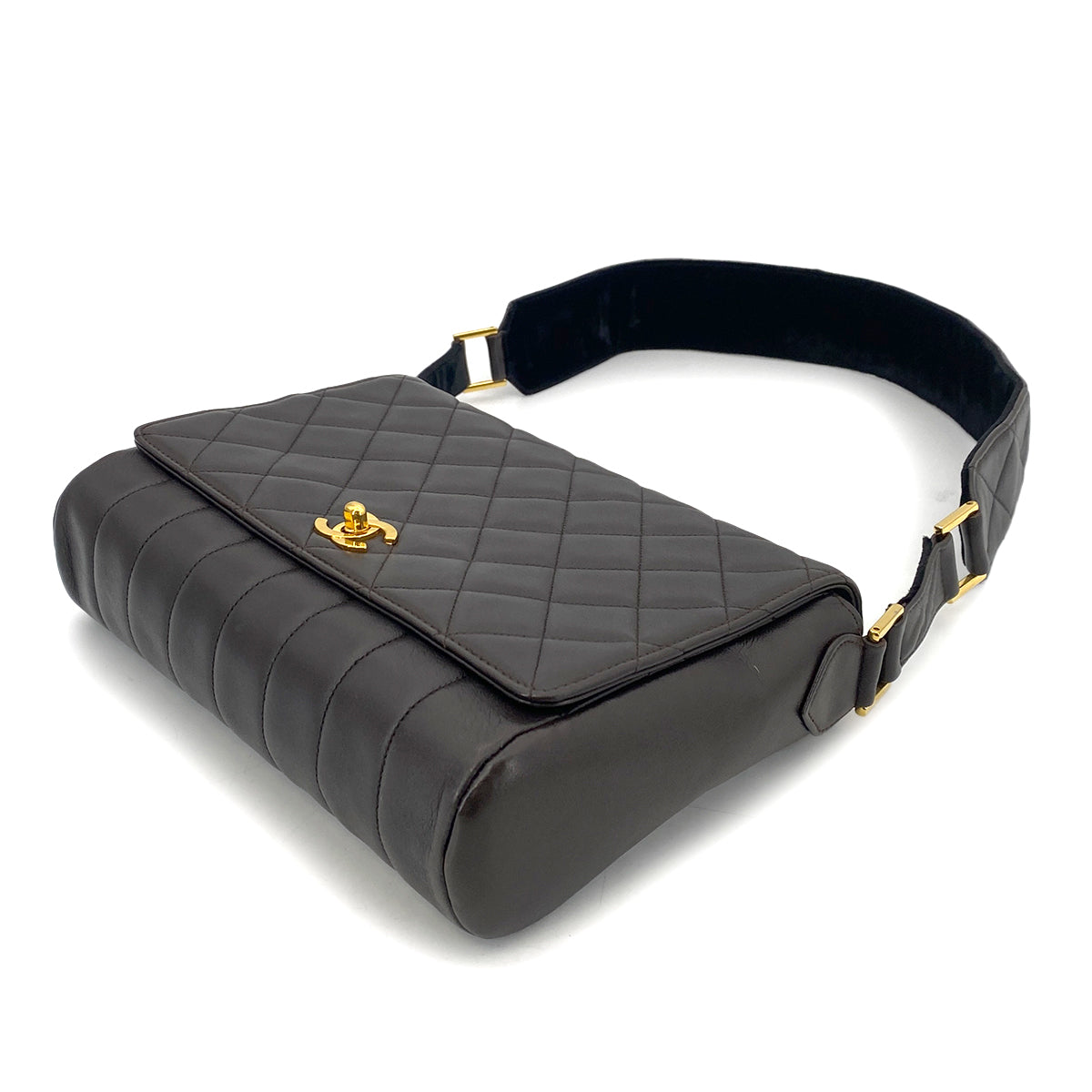 CHANEL VINTAGE MATELASSE SHOULDER BAG DARK BROWN LAMB SKIN 90261319