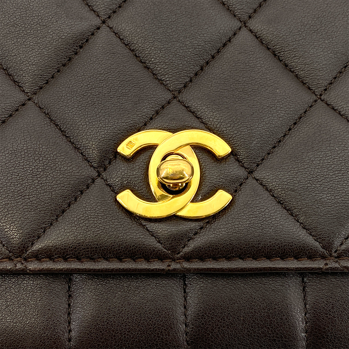 CHANEL VINTAGE MATELASSE SHOULDER BAG DARK BROWN LAMB SKIN 90261319