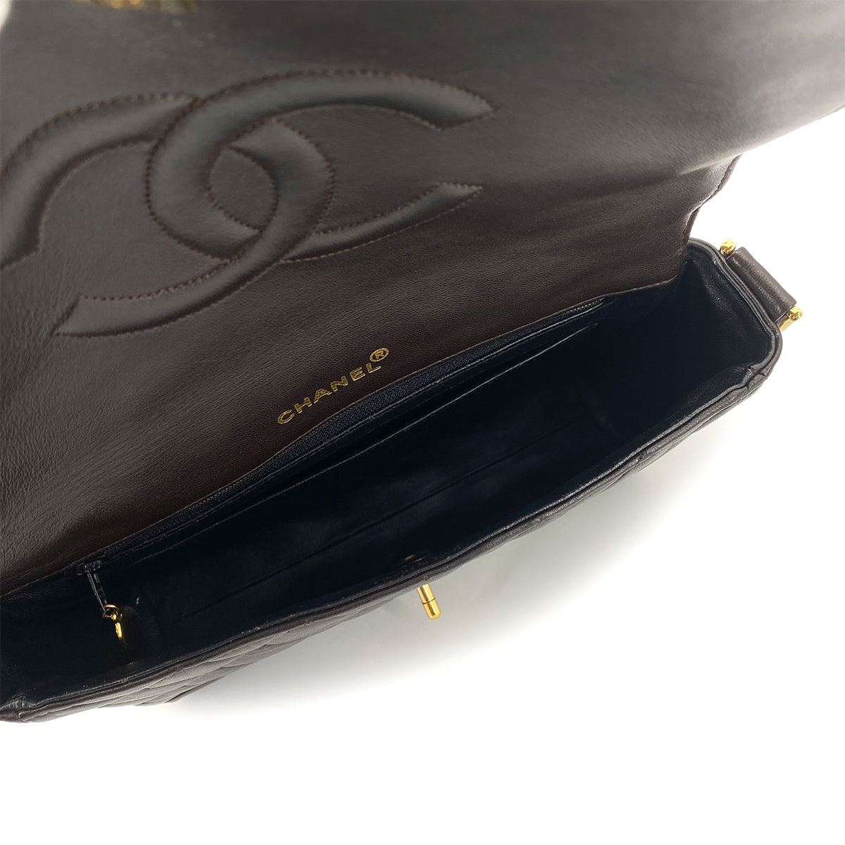 CHANEL VINTAGE MATELASSE SHOULDER BAG DARK BROWN LAMB SKIN 90261319