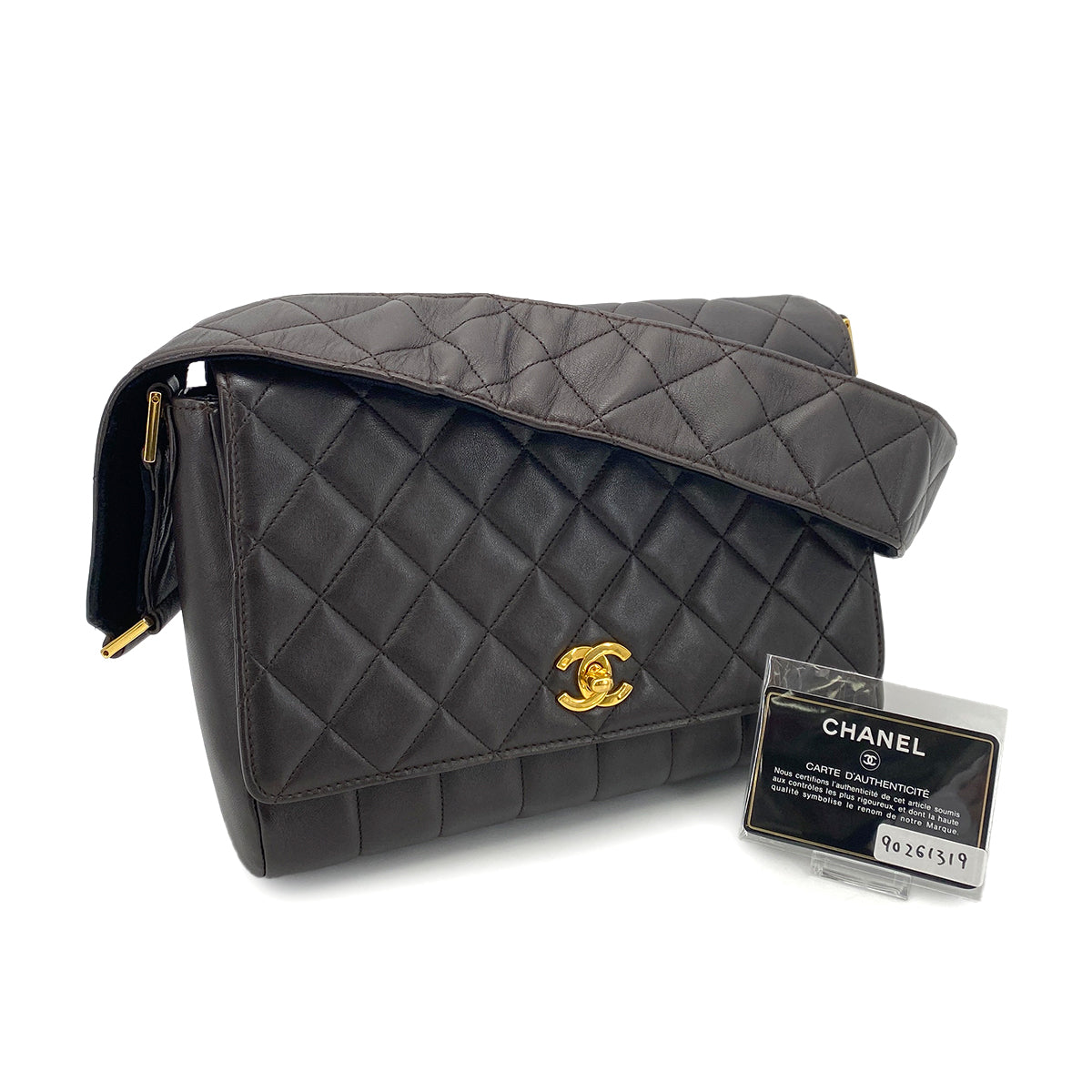CHANEL VINTAGE MATELASSE SHOULDER BAG DARK BROWN LAMB SKIN 90261319