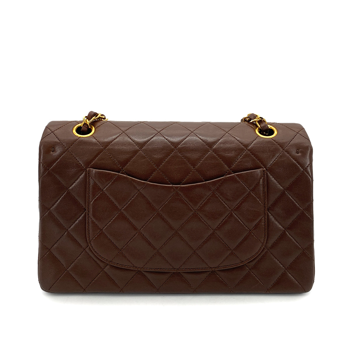 CHANEL VINTAGE CLASSIC FLAP MEDIUM CHAIN SHOULDER BAG BROWN LAMB SKIN 90261320