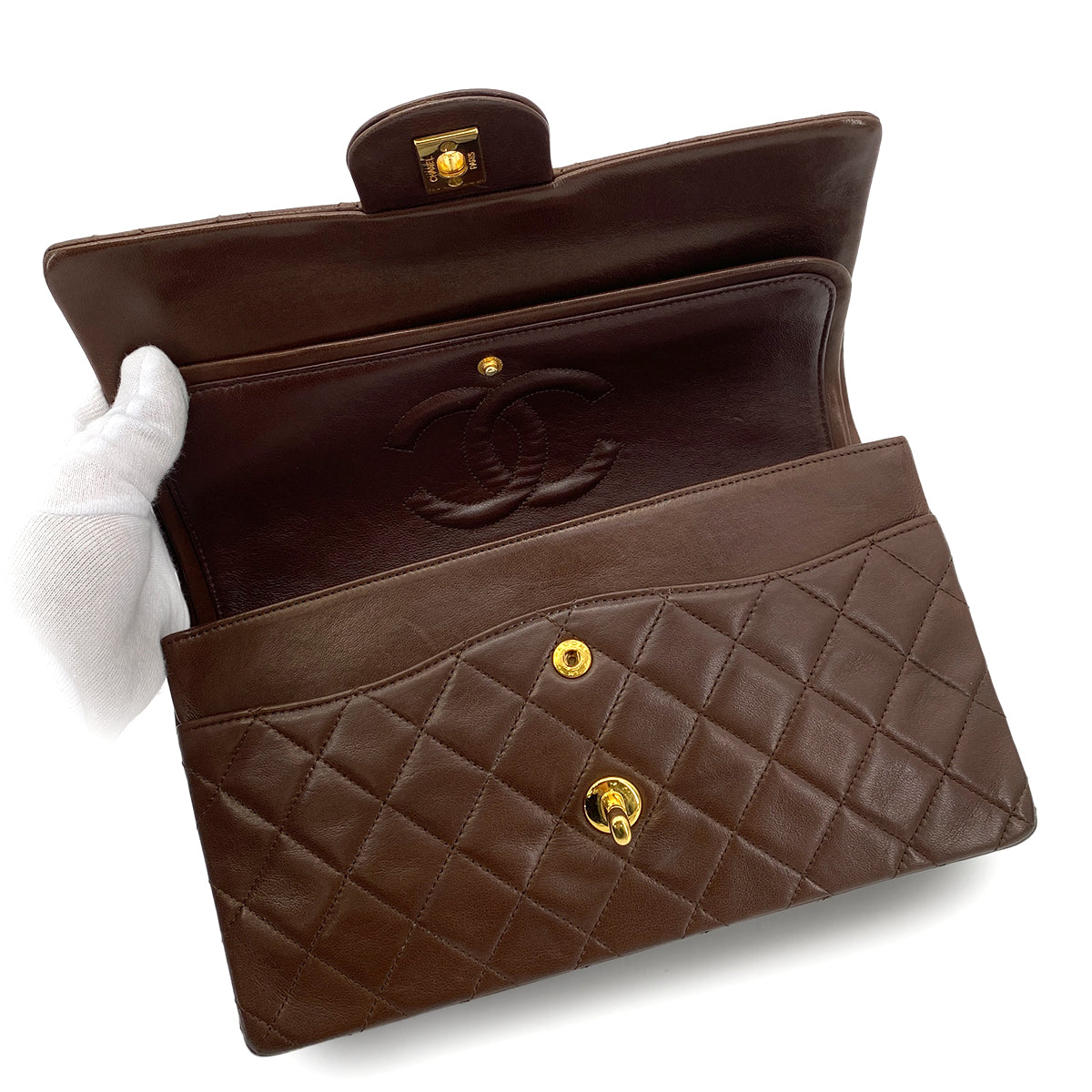 CHANEL VINTAGE CLASSIC FLAP MEDIUM CHAIN SHOULDER BAG BROWN LAMB SKIN 90261320