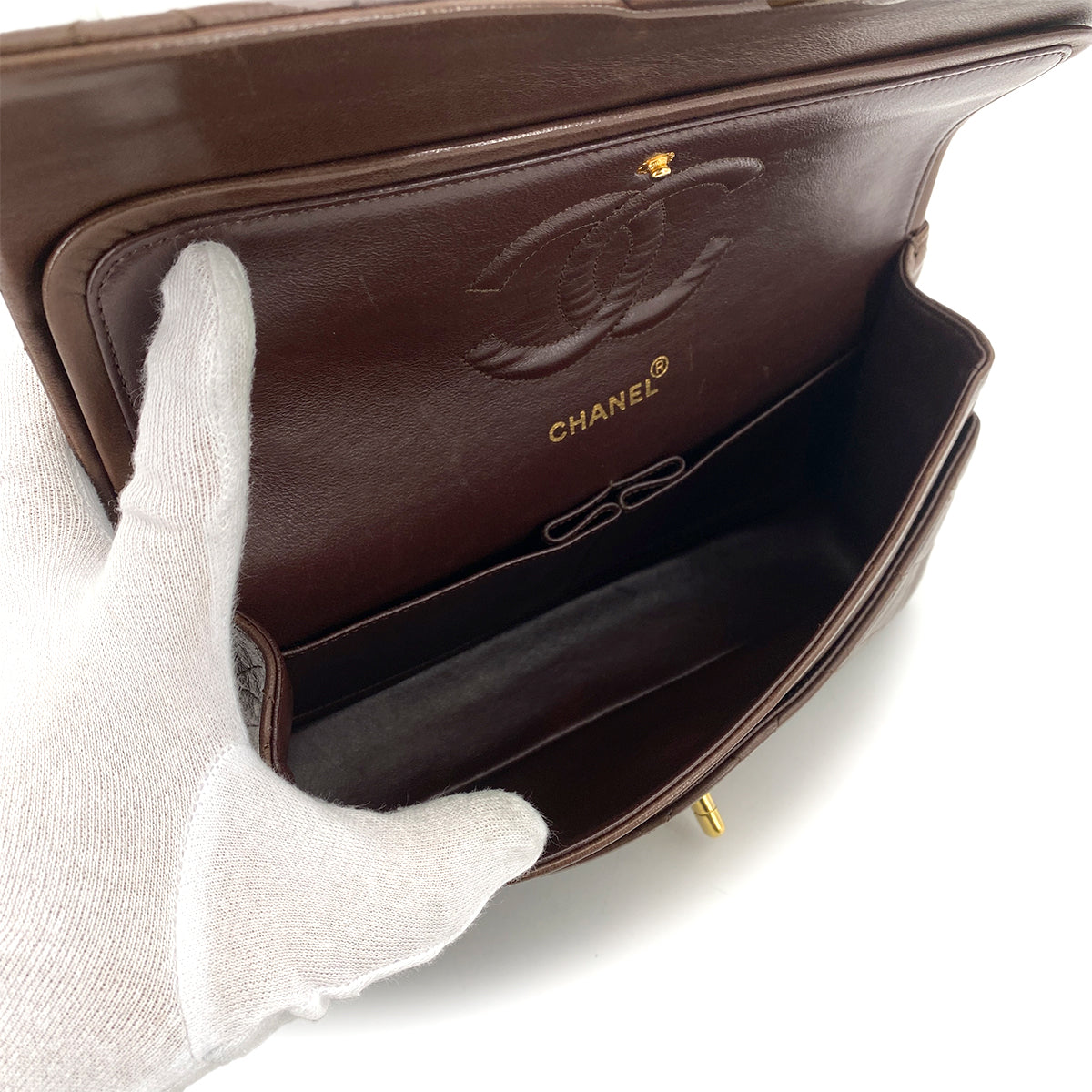 CHANEL VINTAGE CLASSIC FLAP MEDIUM CHAIN SHOULDER BAG BROWN LAMB SKIN 90261320