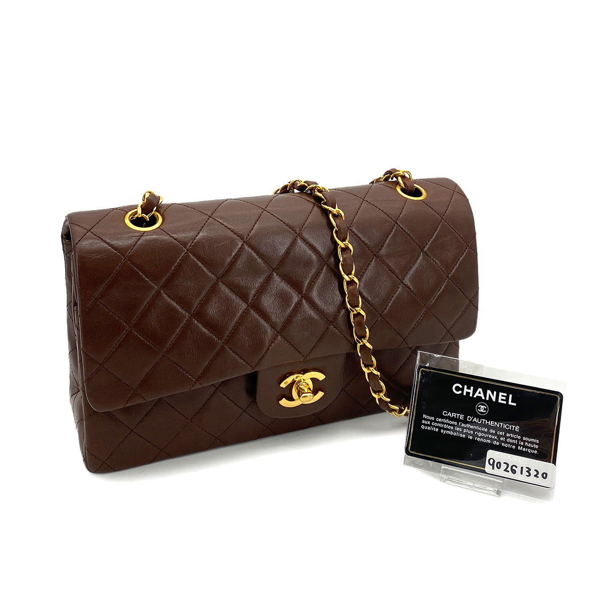 CHANEL VINTAGE CLASSIC FLAP MEDIUM CHAIN SHOULDER BAG BROWN LAMB SKIN 90261320