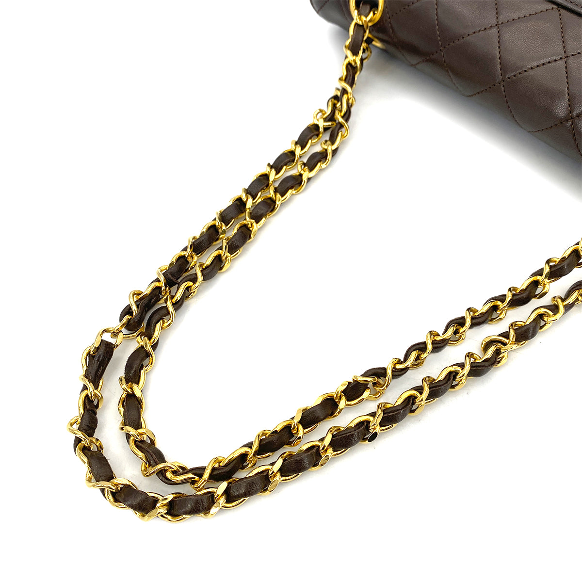 CHANEL VINTAGE MATELASSE CHAIN SHOULDER BAG BROWN LAMB SKIN 90261321