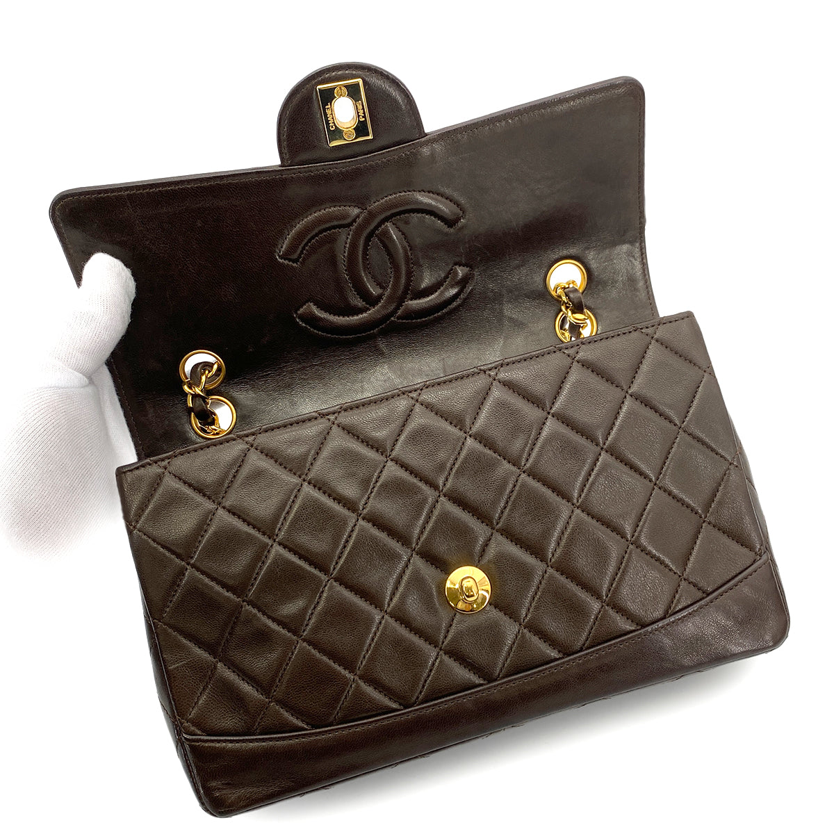 CHANEL VINTAGE MATELASSE CHAIN SHOULDER BAG BROWN LAMB SKIN 90261321