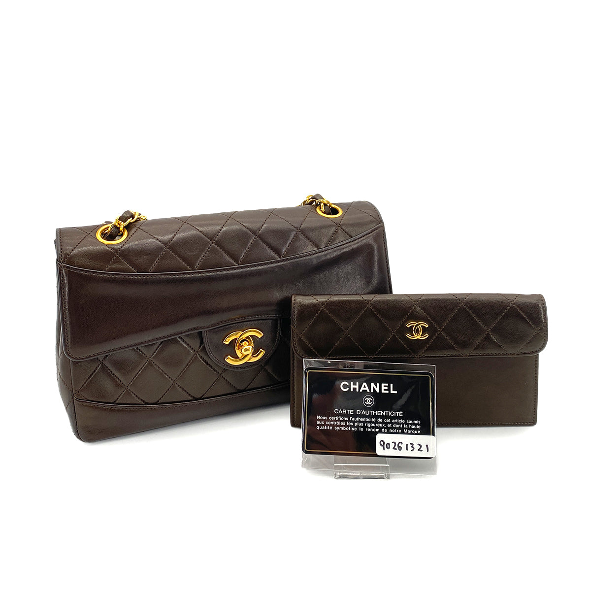 CHANEL VINTAGE MATELASSE CHAIN SHOULDER BAG BROWN LAMB SKIN 90261321