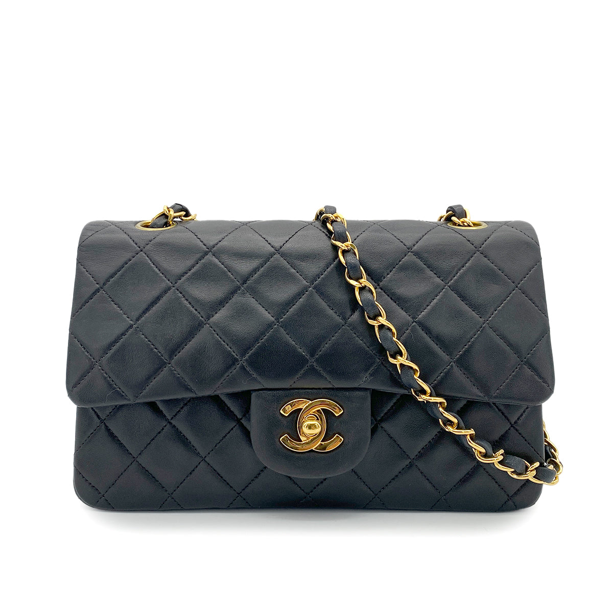 CHANEL VINTAGE CLASSIC FLAP SMALL CHAIN SHOULDER BAG BLACK LAMB SKIN 90261323