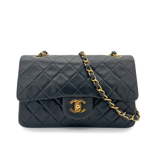 CHANEL VINTAGE CLASSIC FLAP SMALL CHAIN SHOULDER BAG BLACK LAMB SKIN 90261323