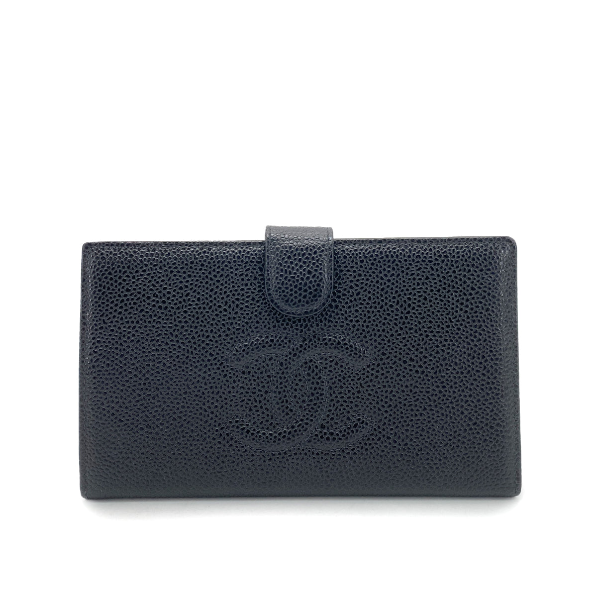 CHANEL VINTAGE BIFOLD LONG WALLET BLACK CAVIAR SKIN 90261326