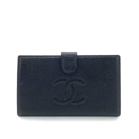 CHANEL VINTAGE BIFOLD LONG WALLET BLACK CAVIAR SKIN 90261327