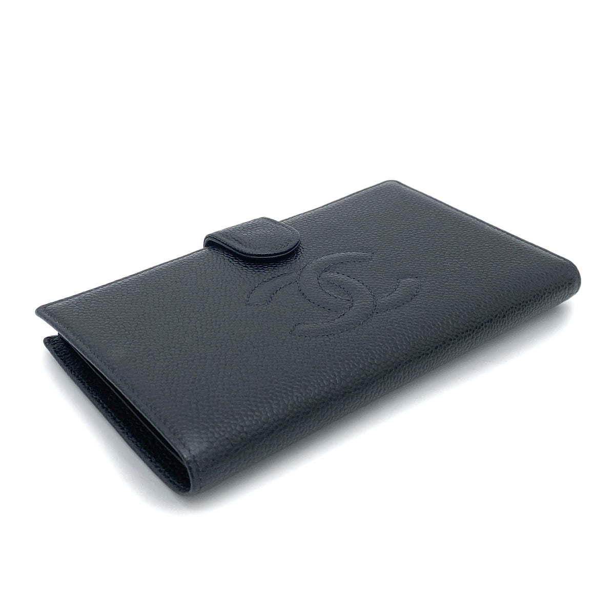 CHANEL VINTAGE BIFOLD LONG WALLET BLACK CAVIAR SKIN 90261327