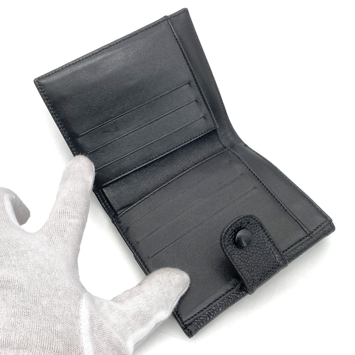 CHANEL VINTAGE BIFOLD COMPACT WALLET BLACK CAVIAR SKIN 90261347