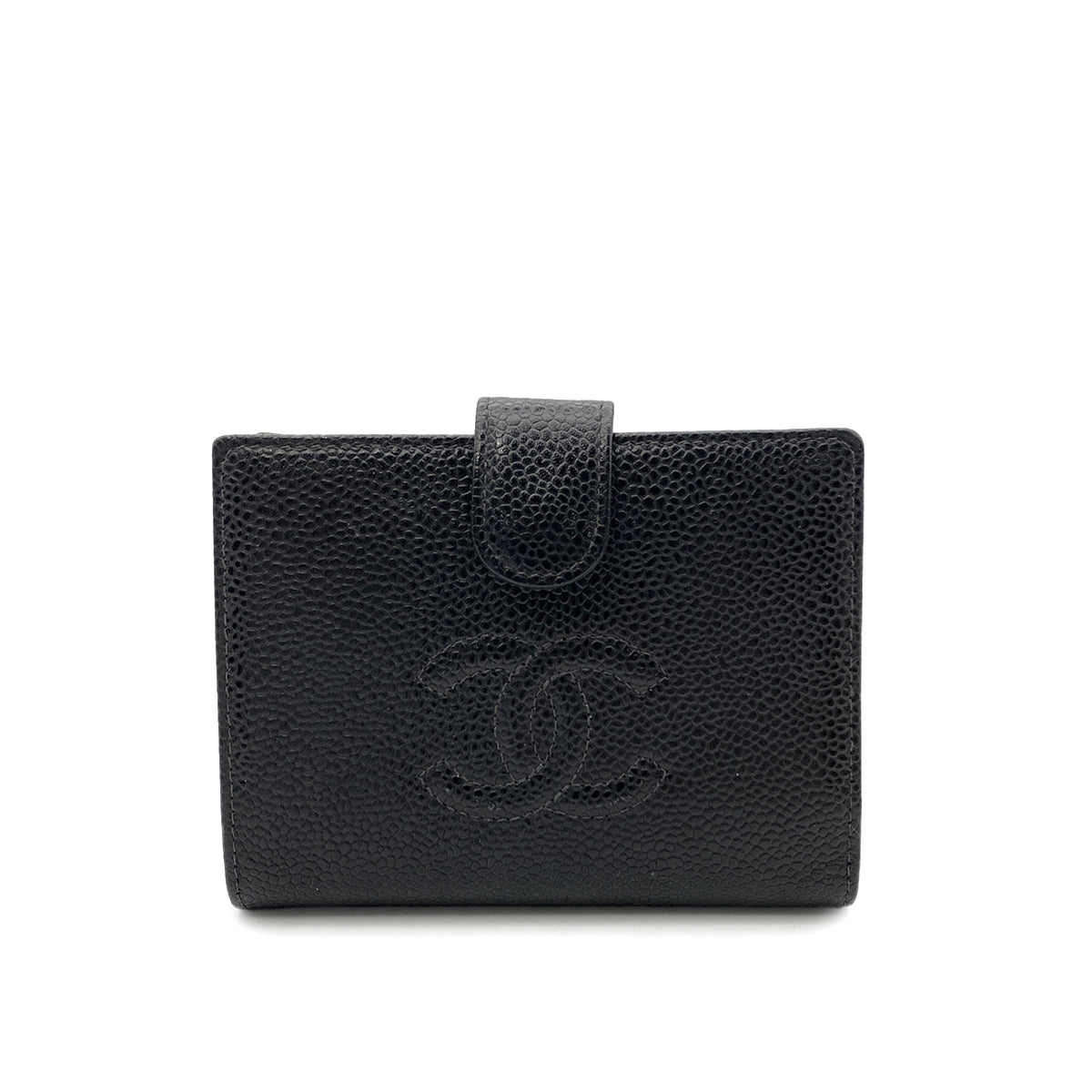 CHANEL VINTAGE BIFOLD COMPACT WALLET BLACK CAVIAR SKIN 90261348