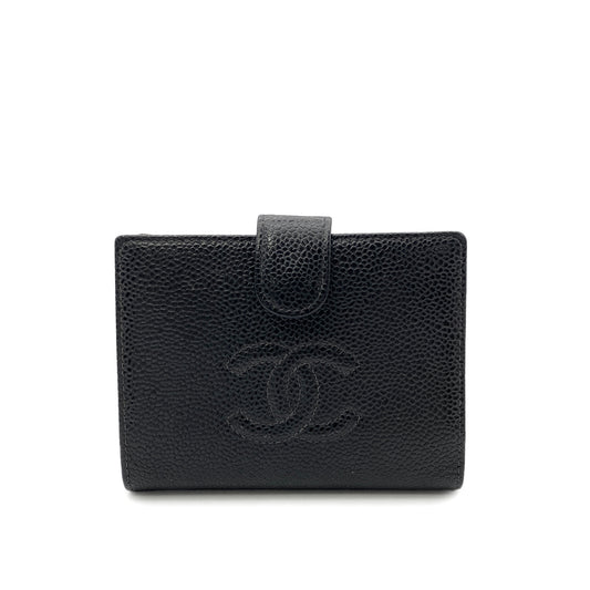 CHANEL VINTAGE BIFOLD COMPACT WALLET BLACK CAVIAR SKIN 90261348