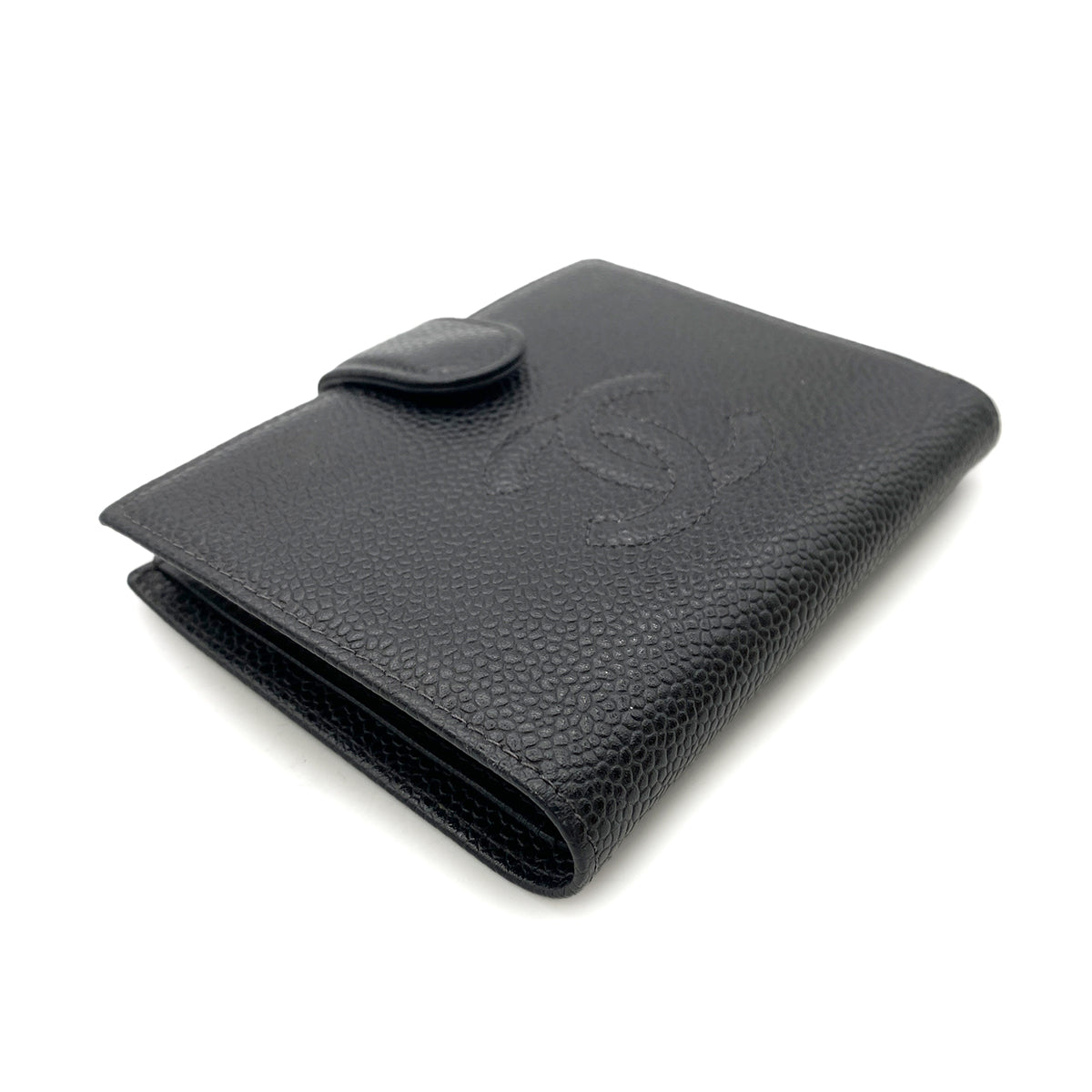 CHANEL VINTAGE BIFOLD COMPACT WALLET BLACK CAVIAR SKIN 90261348