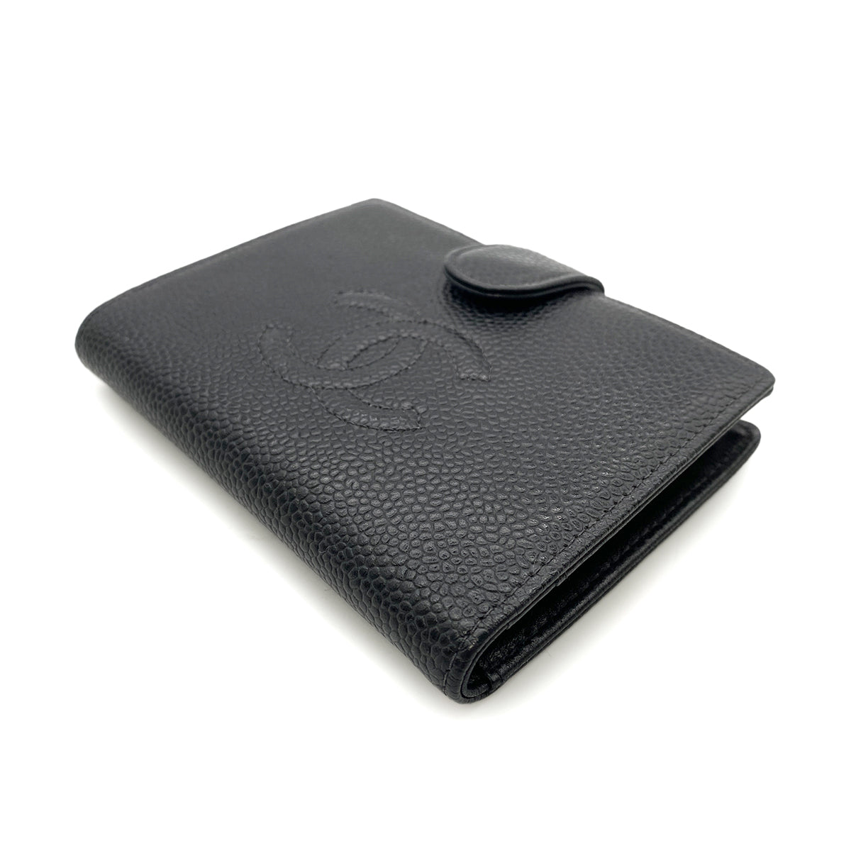 CHANEL VINTAGE BIFOLD COMPACT WALLET BLACK CAVIAR SKIN 90261348