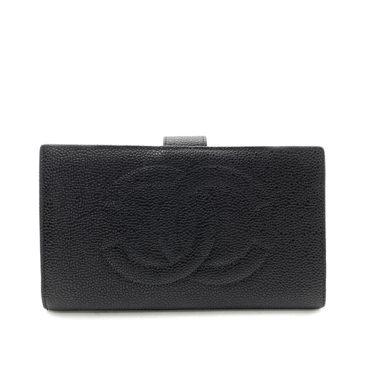 CHANEL VINTAGE BIFOLD LONG WALLET BLACK CAVIAR SKIN 90261349