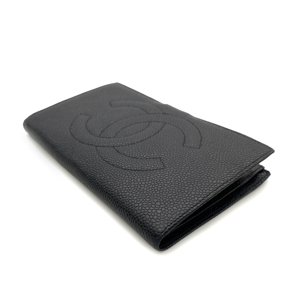 CHANEL VINTAGE BIFOLD LONG WALLET BLACK CAVIAR SKIN 90261349