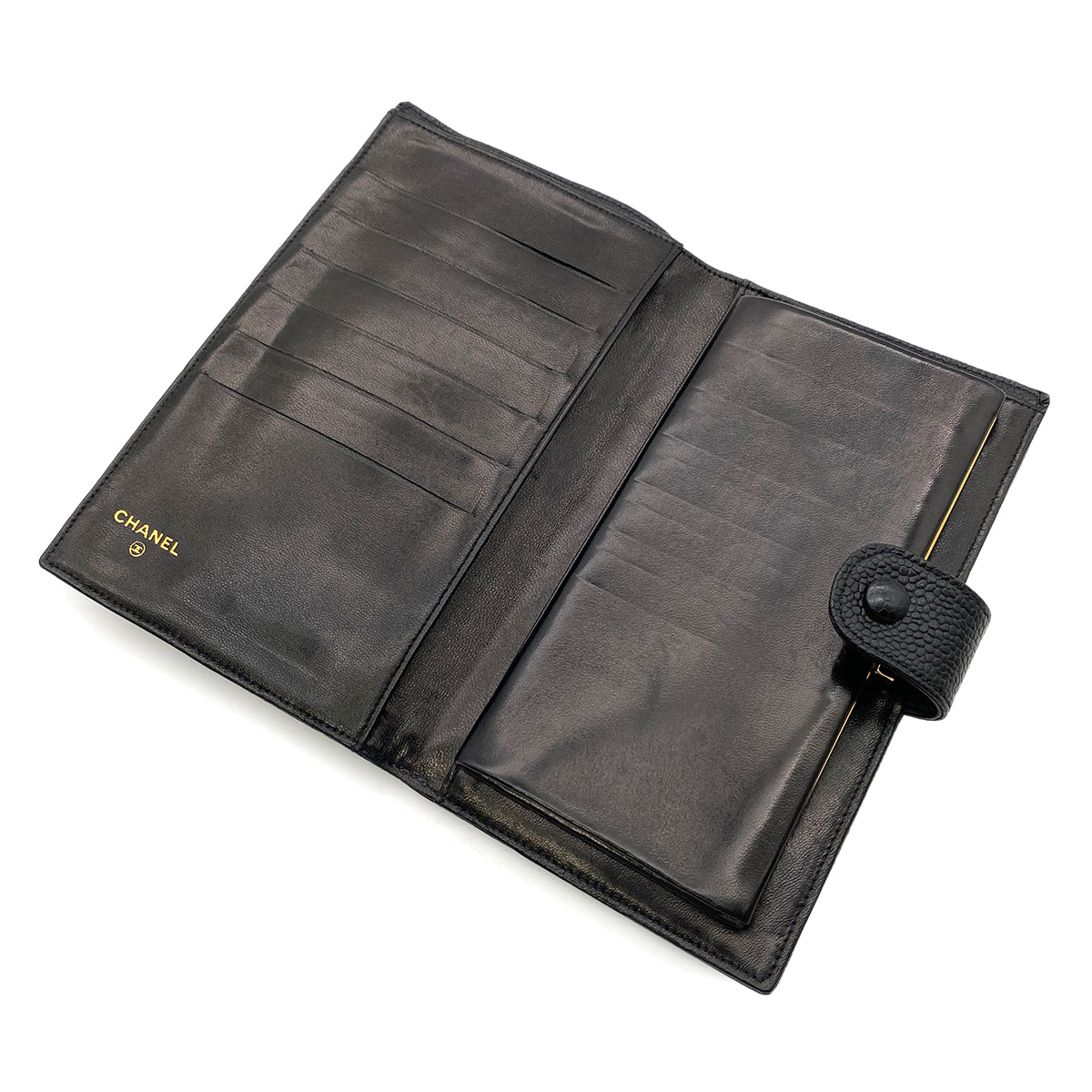 CHANEL VINTAGE BIFOLD LONG WALLET BLACK CAVIAR SKIN 90261349