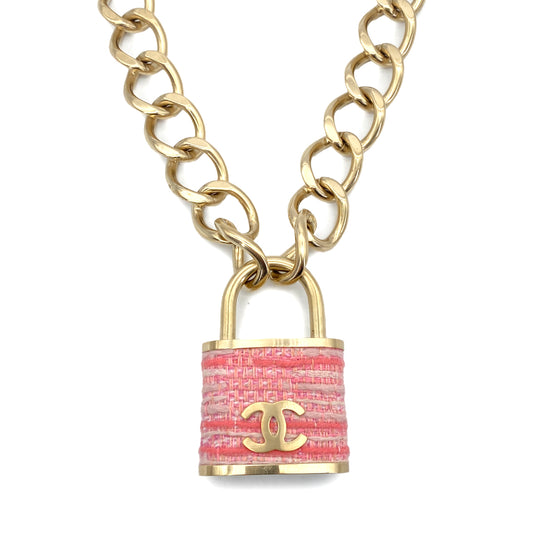 CHANEL NECKLACE LOCK MOTIF COCOMARK TWEED ACCESSORY B14K 90261351
