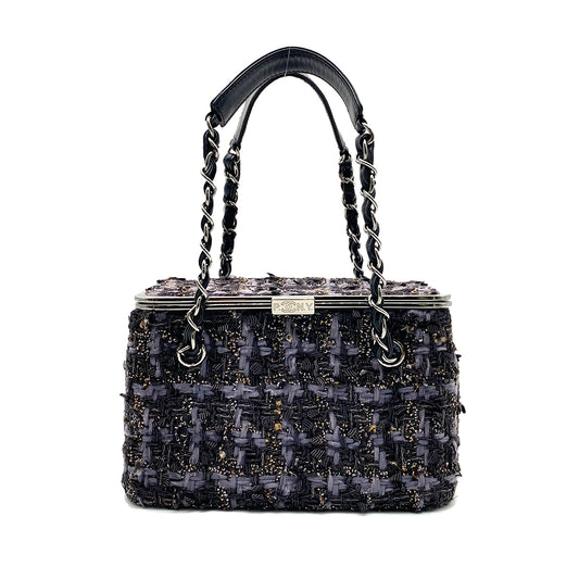 CHANEL VINTAGE CHAIN SHOULDER BAG MULTI COLOR PURPLE TWEED 90261522